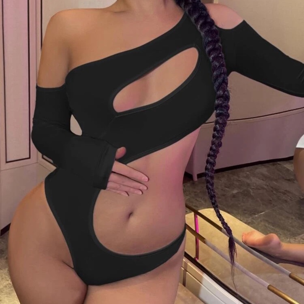 asymmetrical cut out bodysuit